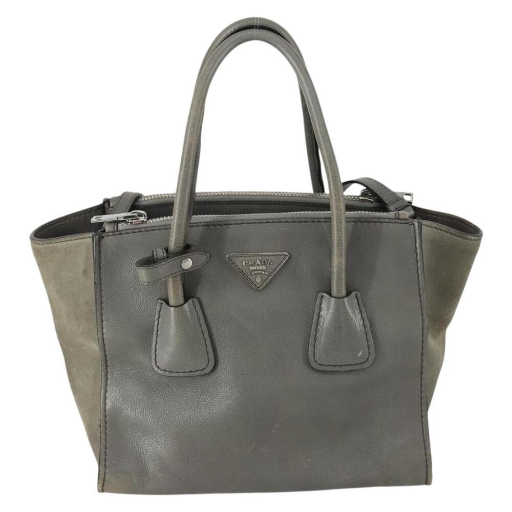 PRADA Studs Hand Bag Suede Leather 2way Gray Silver Auth BA8646 - Picture 13 of 16